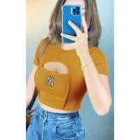 ราคา เสื้อยืดครอปแขนสั้นเปิดอกแนวแฟชั่น อก 32 36 ยาว 15 นิ้ว (18565507704)