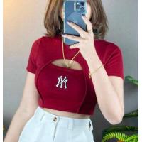 ราคา เสื้อยืดครอปแขนสั้นเปิดอกแนวแฟชั่น อก 32 36 ยาว 15 นิ้ว (18565507698)
