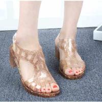 ราคา LXK808รองเท้าแตะรัดส้นชายคริสตัล Glitter รองเท้าวุ้นเปิดรองเท้าแตะส้นหน้าพลาสติกผู้หญิงรองเท้าแตะรองเท้าชายหาดลำลอง (8169155355)