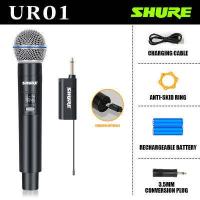 ราคา SHURE UR01 UR02 UR04 ไมโครโฟนไร้สาย 2 ไมโครโฟนแบบใช้มือถือ 50M ระยะทางรับ UHF FM Cyclic ชาร์จไม่มีการรบกวน KTV เวทีวงดนตรีประสิทธิภาพใช้ COD (16171688189)