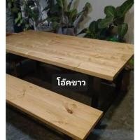 ราคา โต๊ะอาหารไม้จริง ไม้สนนอก ขาเหล็กสีขาวทำสีอบฝุ่นกันถลอก (17819847849)