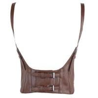 ราคา ผู้หญิง Vintage Gothic Faux หนัง Underbust Corset Crop Top สีทึบปรับเสื้อกั๊กเข็มขัดเอว Double Buckle Cincher (16778888924)