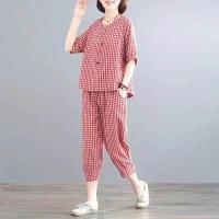 ราคา BD88 SHOP ชุดเซ็ต2ชิ้น แฟชั่นผู้หญิง เสื้อแขนสั้นคอกลม กางเกงขา7ส่วน ลายสก๊อต ผ้าฝ้ายลินิน เนื้อผ้าดี (9549395640)