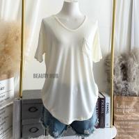 ราคา 081 เสื้อยืดเรย่อน คอวี อก 36 46 สีพื้น มีกระเป๋า สาวอวบใส่ได้ ผ้านุ่มใส่สบาย (19216226528)