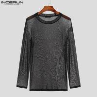 ราคา INCERUN เสื้อเชิ๊ตแขนยาวผ้าคอลูกเรือชายเสื้อซีทรูเข้ารูปเสื้อสำหรับใส่ไปงานเลี้ยงเสื้อทีออฟ ใส่ลำลอง 3 (15647155516)