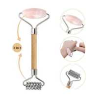 ราคา DECINIEE ลูกกลิ้งหยกโรสควอตซ์ธรรมชาติ100 สแตนเลสลูกกลิ้งนวดตัวใบหน้าชุดนวดหินหยกใบหน้ายกผิวหน้าเครื่องมือความงามนวด (17818745440)