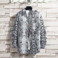 ราคา SaintIrene เสื้อเชิ้ตลายงูผู้ชายพิมพ์สบายๆหลวมน้ำแบรนด์เสื้อเชิ้ตแขนยาว (8081534718)
