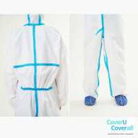 ราคา dapp Uniform ชุด PPE สีขาวแถบฟ้า 63 กรัม มาตรฐาน EN14126 ชุดป้องกันเชื้อโรค ไวรัส ละอองน้ำ ฝุ่นละออง CVAW1100PPE (10138933747)