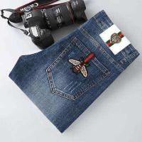 ราคา กางเกงยีนส์เนื้อบางปัก Guccis สำหรับผู้ชายกางเกงผ้ายืดใหม่ (18479460089)