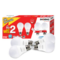 ราคา แพ็ค 4 หลอด SHINING หลอดไฟ LED A60 9W 950 ลูเมน แสงขาว DAYLIGHT 6500K E27 แพ็ค 4 ชิ้น หลอดไฟโตชิบา Toshiba Lighting (12089310281)