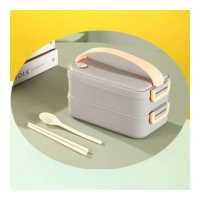 ราคา กล่องข้าว2ชั้น กล่องข้าวสาลี พร้อมช้อนและตะเกียบ สำหรับพกพา New Lunch Box กล่องข้าวไมโครเวฟ มีช้อนตะเกียบ พร้อมถาด หูหิ้ว (10756144949)