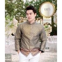 ราคา เสื้อลายไทย แขนยาว คอจีน บุรุษ เสื้อเชิ้ตผ้าไทย ผู้ชาย เสื้อผ้าไทย สีโอโรส Thai Shirt Man เสื้อคอจีนแขนยาว เสื้อไปวัด เสื้อใส่ทำบุญ (13133976389)