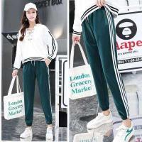 ราคา S 3XL กางเกงวอร์มแฟชั่น ผู้หญิง ขาจั๊ม สีเขียวขาปล่อย ไม่จั๊ม แต่งแถบข้างสีขาวสามแถบ มี 3 สี 4010 (452076771)