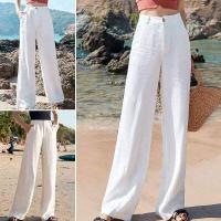 ราคา LiaoTai กางเกงกางเกงผ้าลินินเต็มตัวสำหรับผู้หญิง กางเกงเอวสูงเอวยางยืดหลวมสีขาวกางเกงขาม้าระบายอากาศ1ชิ้น (17183076679)