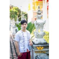 ราคา เสื้อผ้าฝ้าย ผ้าพื้นเมือง คอกลม กระดุมจีน เทปช้าง 2 ข้าง แขนสั้น สีขาว (137640407)