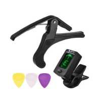 ราคา ammoon 3PCS Guitar Picks Clip on LCD Digital Guitar Tuner Lightweight Guitar Capo Guitar Accessory Set (18455062298)
