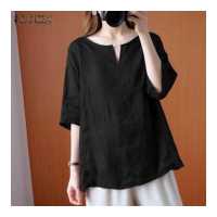 ราคา Esolo ZANZEA Muslimah เสื้อเบลาส์มุสลิมวินเทจสีพื้น เสื้อยืดคอกลมแขนยาว3 4ส่วนสำหรับผู้หญิง KRS (11790144285)