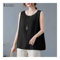 ราคา Esolo ZANZEA Muslimah ผู้หญิงมุสลิมผ้าฝ้ายผ้าลินินเสื้อลำลองชายหาดฮาวาย Cami เสื้อกั๊กใหม่ KRS (14822251418)