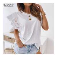 ราคา Esolo ZANZEA Muslimah ผู้หญิงมุสลิมแขนสั้นลำลองเสื้อยืดกลวงออกธรรมดาชายหาดเสื้อเซิร์ฟ (13338429771)