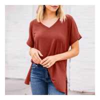 ราคา Esolo ZANZEA Muslimah ผู้หญิงมุสลิมลำลองหลวมเสื้อแขนสั้นสูงต่ำเสื้อเสื้อยืด (14749559879)