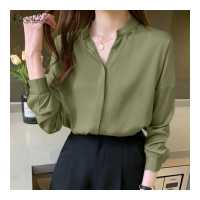 ราคา Esolo ZANZEA Muslimah เสื้อผู้หญิงมุสลิมแบบติดกระดุมคอวีเสื้อทีเชิ้ตผ้าซาตินนุ่มสีพื้นเสื้อทางการทรงหลวม Plus KRS (11882314655)