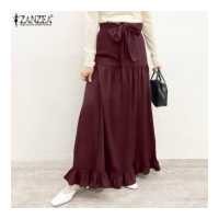 ราคา Moโมนาโก ZANZEA Muslimah ผู้หญิงมุสลิมแบบลำลองหลวมกระชับกระโปรงยิปซียาวแม็กซี่ Ruffles ชุดเดรสทรงเอ (13171433414)