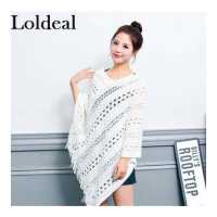 ราคา Loldeal เสื้อคลุมสวมหัวสีพื้นผ้าคลุมไหล่มีรอยมัดย้อมสไตล์ชนเผ่า (16335443629)