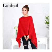 ราคา Loldeal เสื้อสวมหัวมีพู่ผ้าคลุมไหล่แบบใหม่ทรงหลวมและลำลอง (16351938103)