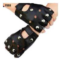 ราคา PDBH Fashion Store ถุงมือหนังสั้นแบบไม่มีนิ้ว ปลอกสวมนิ้วครึ่งปุ่มประดับหมุดตอกหมุดสีดำแฟชั่น (18329336122)