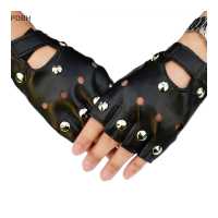 ราคา PDBH Fashion Store ถุงมือหนังสั้นแบบไม่มีนิ้ว ปลอกสวมนิ้วครึ่งปุ่มประดับหมุดตอกหมุดสีดำแฟชั่น (19768970589)