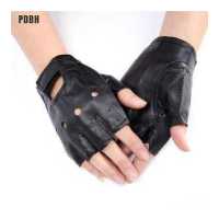 ราคา PDBH ถุงมือขี่มอเตอร์ไซค์ ถุงมือขับรถมอเตอร์ไซค์ถุงมือครึ่งนิ้วผู้ชายผู้หญิง PU หนังสีดำ (18329270557)