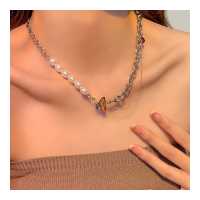 ราคา French Lock Love Heart Pearl Necklace Fairy Clavicle Chain Ins Fashion Design Double layer Necklace Women Jewelry Accessories (19566666247)