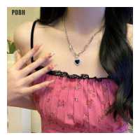 ราคา ร้านแฟชั่น PDBH จัดส่งฟรี สร้อยคอจี้รูปหัวใจสร้อยคอรูปหัวใจสีดำแนวพังค์สำหรับผู้หญิง (18183988993)