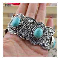 ราคา PDBH Fashion Store Stylish Boho Womens Retro Vintage Natural Turquoise Tibetan Silver Bracelet Cuff (16003439970)