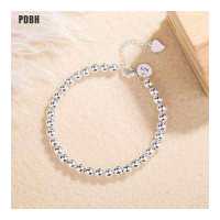 ราคา PDBH กำไลข้อมือแฟชั่นสตรี เครื่องประดับกำไลข้อมือลูกปัดทรงกลมสีเงิน (12894046761)