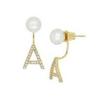 ราคา A CEMI Gold Plated Initial Pearl Earring 1 Pair ต่างหูมุกแท้ ต่างหูเงินแท้ ชุบทอง 18K สีทอง ต่างหูตัวอักษร ของขวัญแฟน (9685033047)