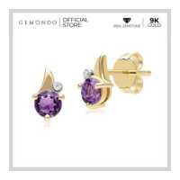 ราคา Gemondo ต่างหูทองคำ 9K ประดับอเมทิสต์ Amethyst และเพชร ดีไซน์ใบไม้ ทรงสตัด (19662259749)