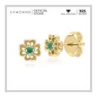 ราคา Gemondo ต่างหูทองคำ 9K ประดับมรกต Emerald ดีไซน์ดอกไม้ 4 กลีบ (16760599180)