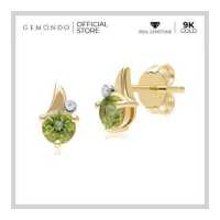 ราคา Gemondo ต่างหูทองคำ 9K ประดับเพอริดอท Peridot และเพชร ดีไซน์ใบไม้ ทรงสตัด ต่างหูอัญมณีแท้ ต่างหูพลอย (19662269930)