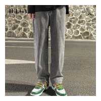 ราคา IELGY กางเกงยีนส์สีเทาควันบุหรี่ของผู้ชายขาหลวมขากว้างสไตล์ฮ่องกงทรงตรง (18285302247)