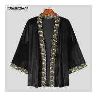 ราคา เสื้อคาร์ดิแกนเย็บปะติดปะต่อกันแขน3 4ผู้ชาย Medusa INCERUN สไตล์ตะวันตก (16845904059)