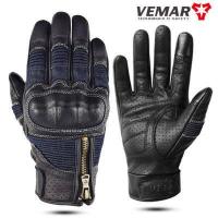ราคา VEMAR Retro สไตล์รถจักรยานยนต์หนังแท้ถุงมือหน้าจอสัมผัสขี่มอเตอร์ไบค์ถุงมือซิป Moto Motocross แผนที่ถุงมือนักแข่ง M XXL (17275438800)