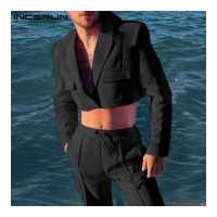 ราคา INCERUN เสื้อแจ็กเก็ตผู้ชายแฟชั่นพาร์กา เสื้อแจ็กเก็ตชอร์ตเสื้อโค้ทเอวลอยสไตล์ตะวันตก (10730981725)