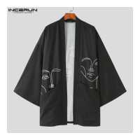 ราคา INCERUN Mens 3 4 Sleeve Retro Cardigan Kimono Coat Open Front Jackets สไตล์ตะวันตก (15542251440)