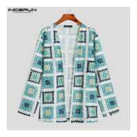 ราคา สมบูรณ์แบบ INCERUN Mens Long Sleeve Sheer Lace Crotchet Cardigan Coats Open Front Jackets Tops ชุดลำลอง 3 (16344050557)