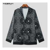 ราคา เสื้อคาร์ดิแกนพิมพ์ลายแขนยาวผู้ชาย Medusa INCERUN สำหรับเทศกาลคริสต์มาส สไตล์เกาหลี (16343993838)