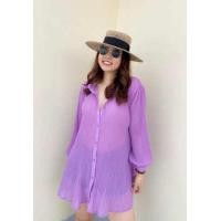 ราคา ส่งไว New เสื้อเชิ้ตสาวอวบ เสื้ออัดพลีท ผ้าชีฟอง คอปก กระดุมหน้า แขนยาว ใส่เป็นมินิเดรสได้ (14244164277)