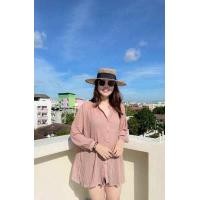 ราคา ส่งไว New เสื้อเชิ้ตสาวอวบ เสื้ออัดพลีท ผ้าชีฟอง คอปก กระดุมหน้า แขนยาว ใส่เป็นมินิเดรสได้ (14244164286)