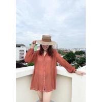 ราคา ส่งไว New เสื้อเชิ้ตสาวอวบ เสื้ออัดพลีท ผ้าชีฟอง คอปก กระดุมหน้า แขนยาว ใส่เป็นมินิเดรสได้ (14244164285)