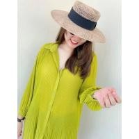 ราคา ส่งไว New เสื้อเชิ้ตสาวอวบ เสื้ออัดพลีท ผ้าชีฟอง คอปก กระดุมหน้า แขนยาว ใส่เป็นมินิเดรสได้ (14244164280)